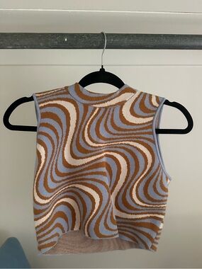 Rhode Sleeveless Swirl Knit Top in Light Blue, Brown & Cream